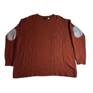 BDG Urban Outfitters Womens|Rust Orange Cable Knit Elbow Patch Sweater|Sm